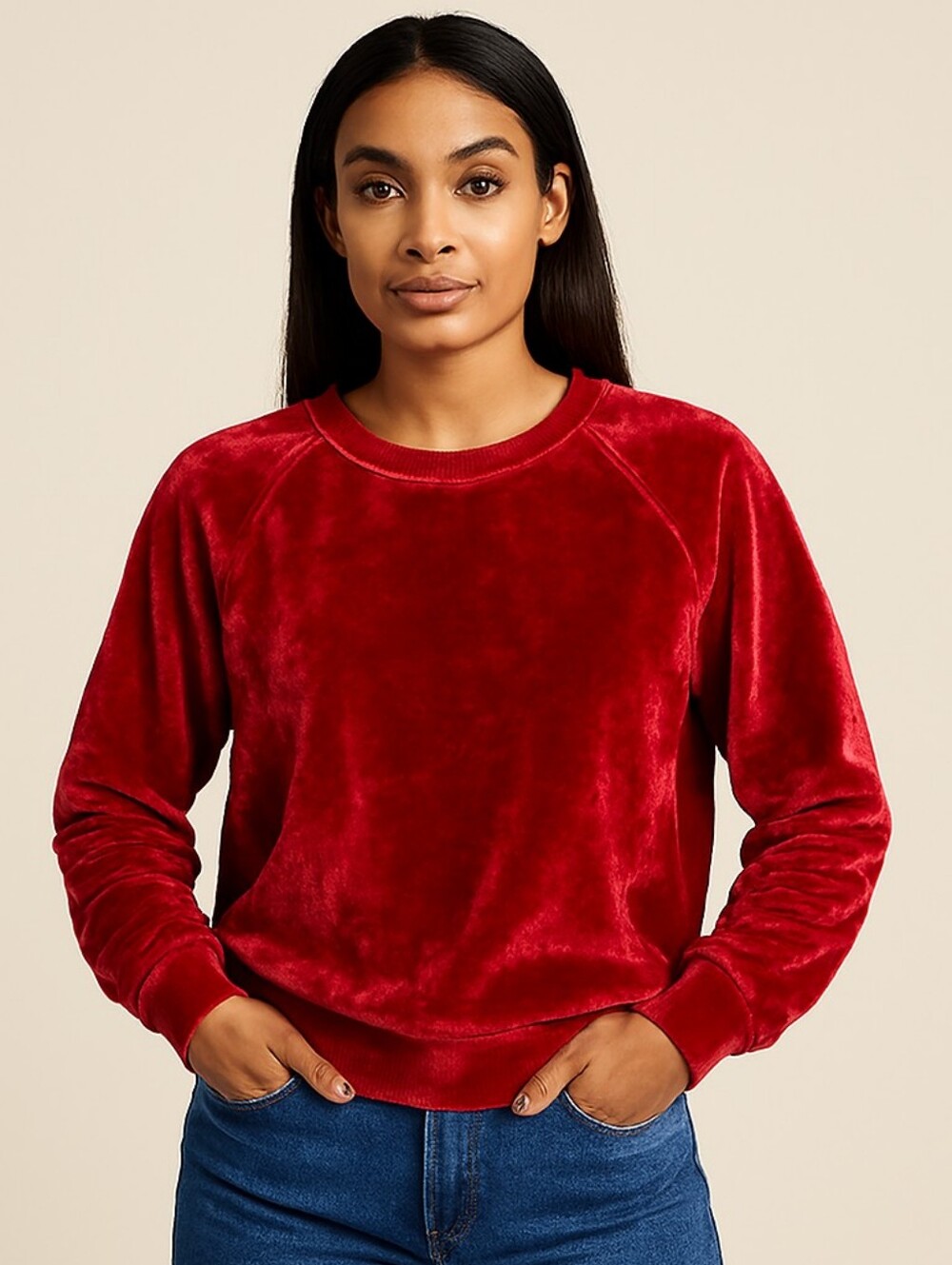 Secret Treasures Faux Suede Red Crew Sweatshirt